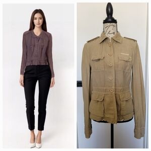 J. Crew Linen and Silk Tan Button-Up Army Safari‎ Military Lightweight Jacket S